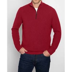 NEW KINROSS men's suede trim quarter zip mock sweater in sienna